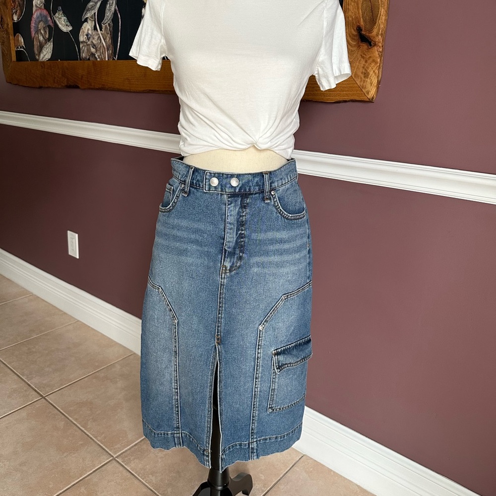EUC Sam Edelman Circus NY Carpenter Denim Midi Skirt Size 25